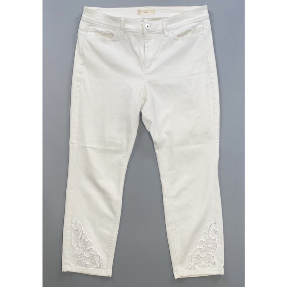 J Jill Authentic Fit Cropped Lace Knit Embellished Cuff Stretch Denim Jeans. 10.